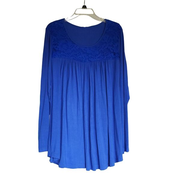 Bishuige Womens Blue Lace Detail Long Sleeve Top Rayon Blend Size 3XL NEW‎ - Picture 2 of 9